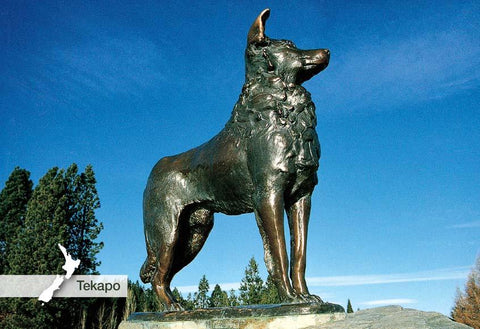 SMC356 - Bronze Dog Monument, Tekapo - Small Postcard - Postcards NZ Ltd