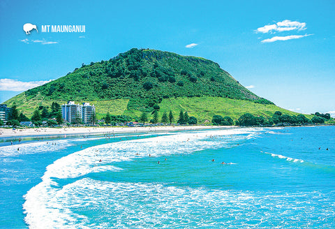 SBP194 - Mt Maunganui - Main Beach With Surfers - Small Pos - Postcards NZ Ltd