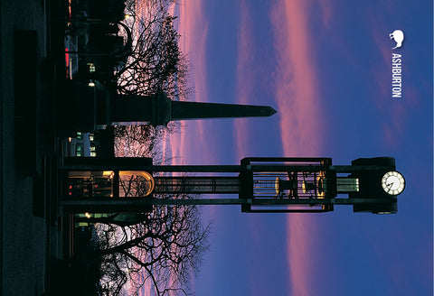 SCA287 - Ashburton Town Clock At Dusk - Small Postcard - Postcards NZ Ltd