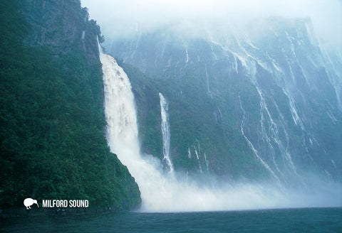 SFI35 - Milford Sound - Rainy Day - Small Postcard - Postcards NZ Ltd