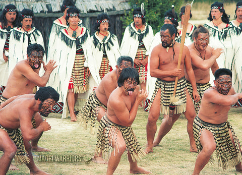 LGI072 - Maori Warriors In Action - Large Postcard - Postcards NZ Ltd