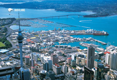 SAU142 - Auckland Waterfront &  Sky Tower - Small Postcard - Postcards NZ Ltd