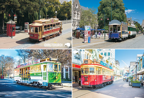 SCA327 - Tram Multi, Christchurch - Small Postcard - Postcards NZ Ltd