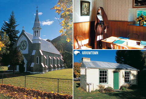 SQT859 - Cottage & Catholic Church, Arrowtown - Small Postc - Postcards NZ Ltd