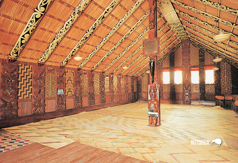 SRO225 - Interior Maori Meeting House - Small Postcard - Postcards NZ Ltd