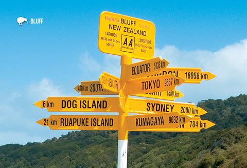 SSO908 - Bluff Signpost - Small Postcard - Postcards NZ Ltd