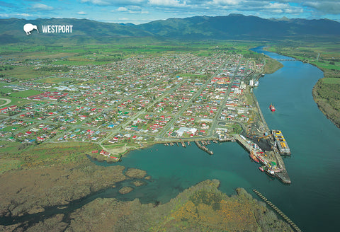 SWE1070 - Westport Aerial - Small Postcard - Postcards NZ Ltd