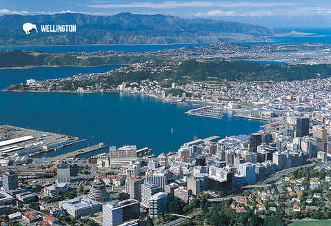SWG1006 - Aerial Of Wellington City - Small Postcard - Postcards NZ Ltd